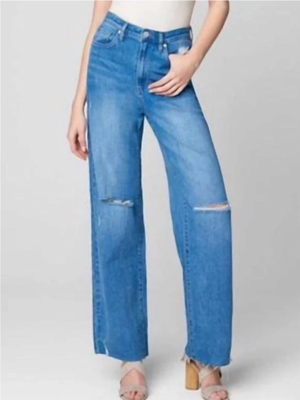 Blank NYC Ribcage High Rise Wide-Leg Jeans in Light Blue Wash